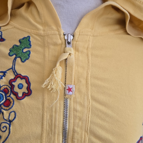 Johnny Was Papillon Bird Butterfly Embroidered Yellow Zip Up Hoodie S Rare - Picture 11 of 13